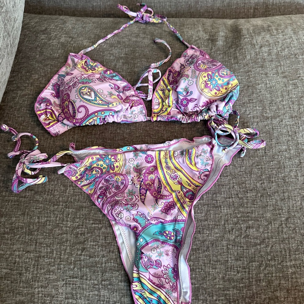 Paisley Print Bikini Set - Purple and Yellow